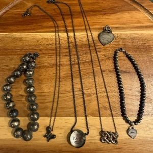 Tiffany & Co. Silver. 2 bracelets, 3 necklaces, 1 pair earring, and 1 charm.